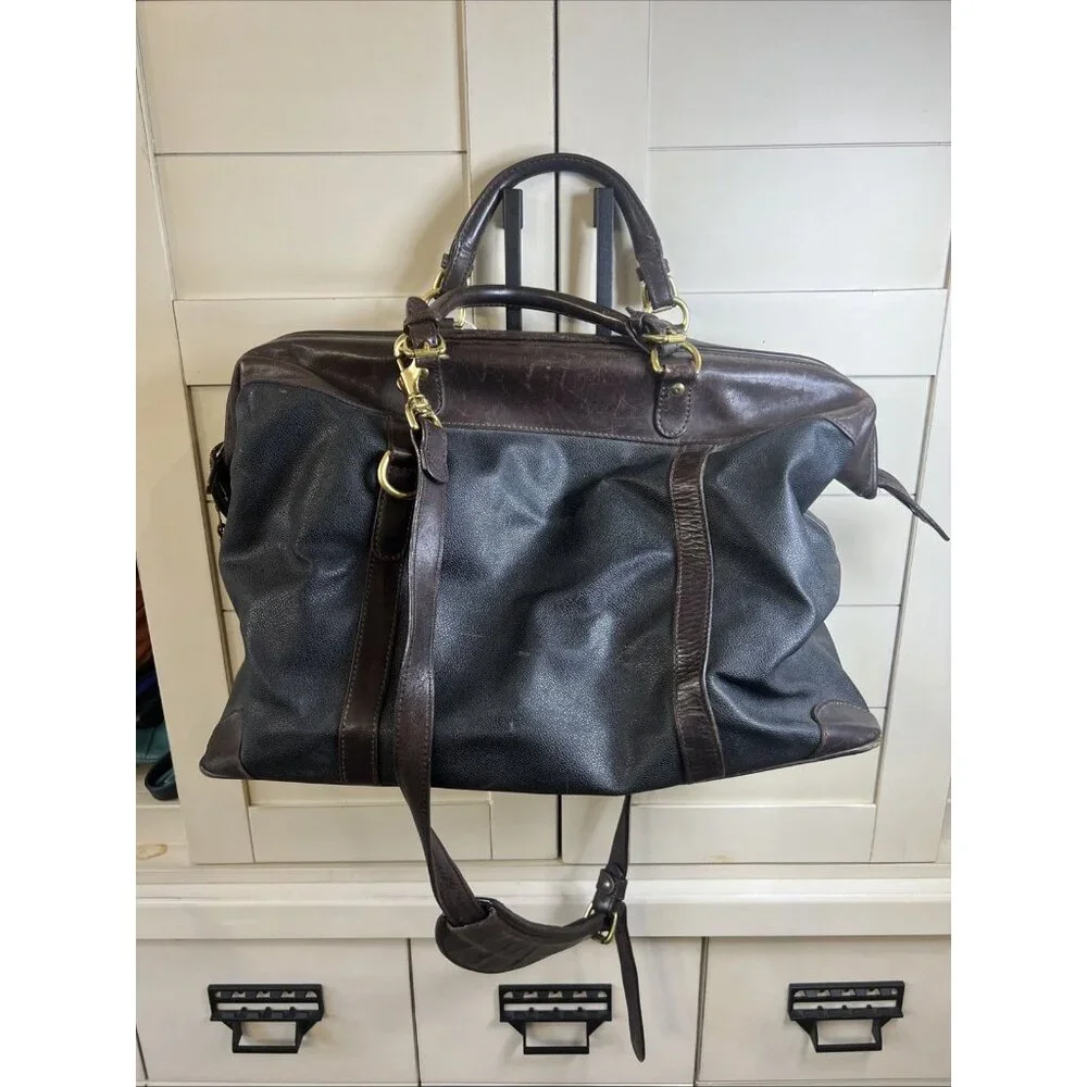 Mayacama Leather And Canvas Weekender Travel Duffel Bag Brown And Black